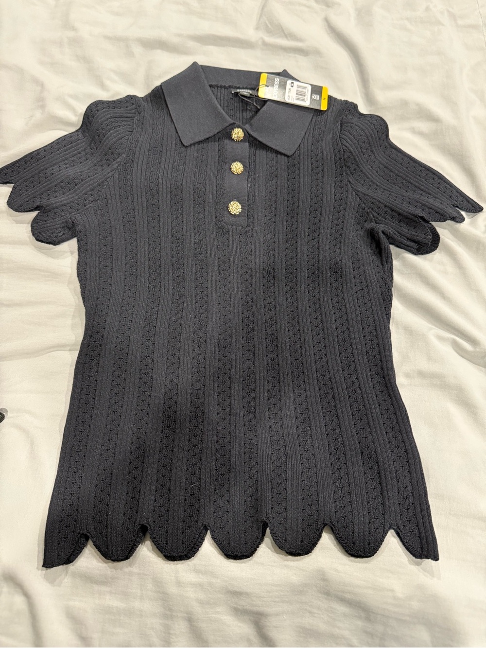 Express Black Knit Button-Down Polo with Gold Buttons
